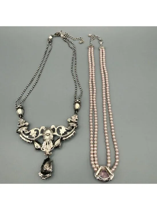 Set of 2 Avon Necklaces Blue Pink Rhinestone Faux Pearl Spring Pastel Nina Ricci - Picture 12 of 15